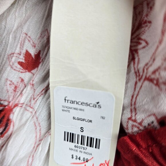 Francescas Womens Floral Print Halter Top White & Red Boho Style S - Picture 5 of 7